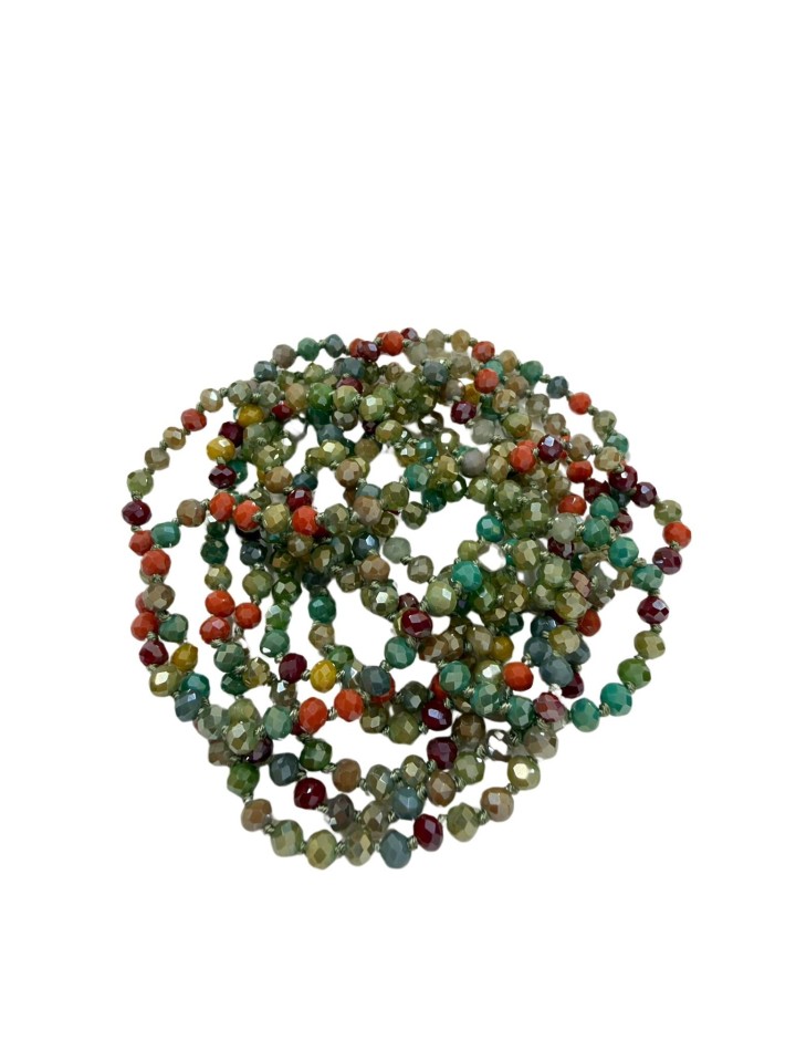 Collar de mini cristales en tonos verdes, granates y naranjas