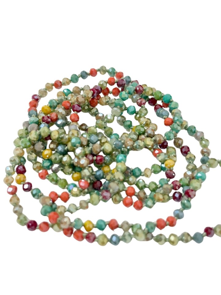 Collar de mini cristales en tonos verdes, granates y naranjas