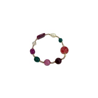 Pulsera elástica de de ágatas y perlas