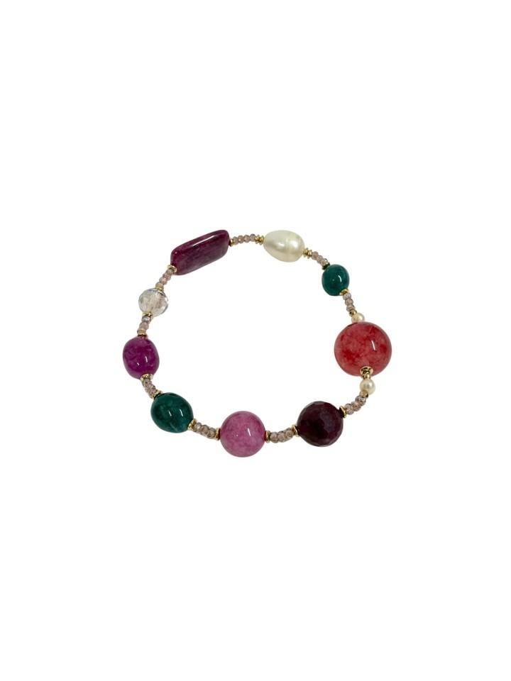 Pulsera elástica de de ágatas y perlas