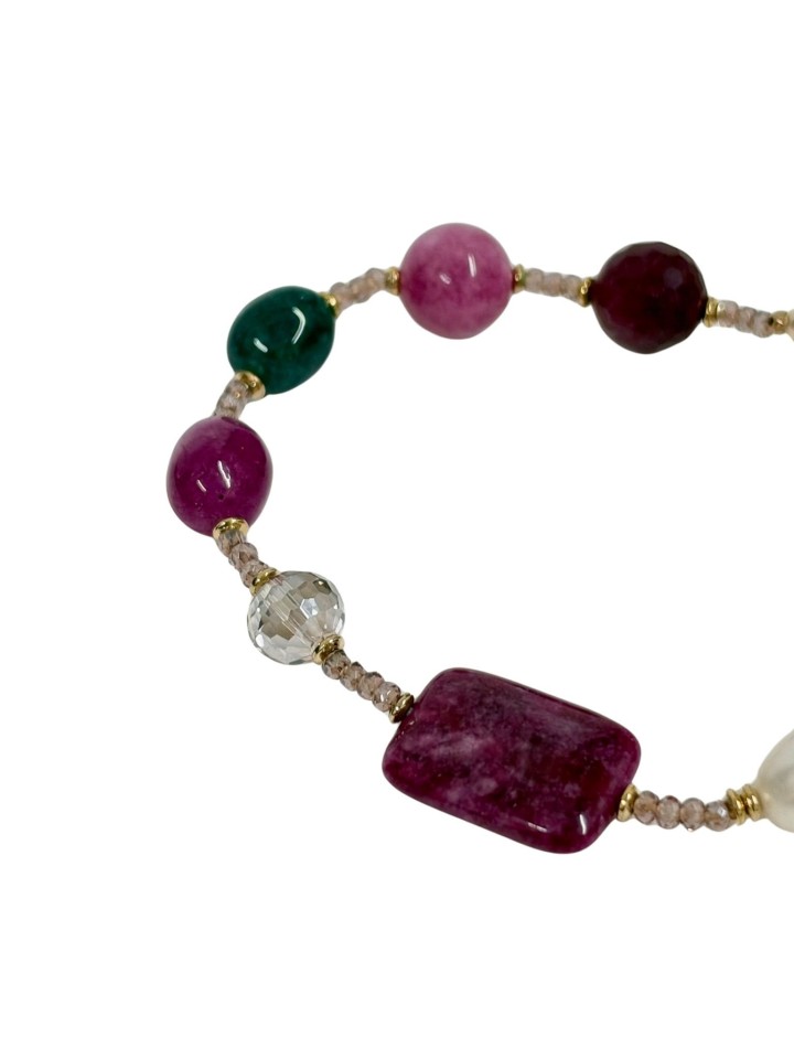 Pulsera elástica de de ágatas y perlas