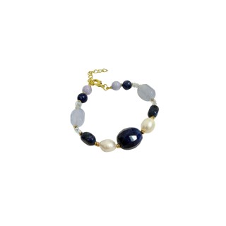 Pulsera de ágatas y perlas en tonos azules