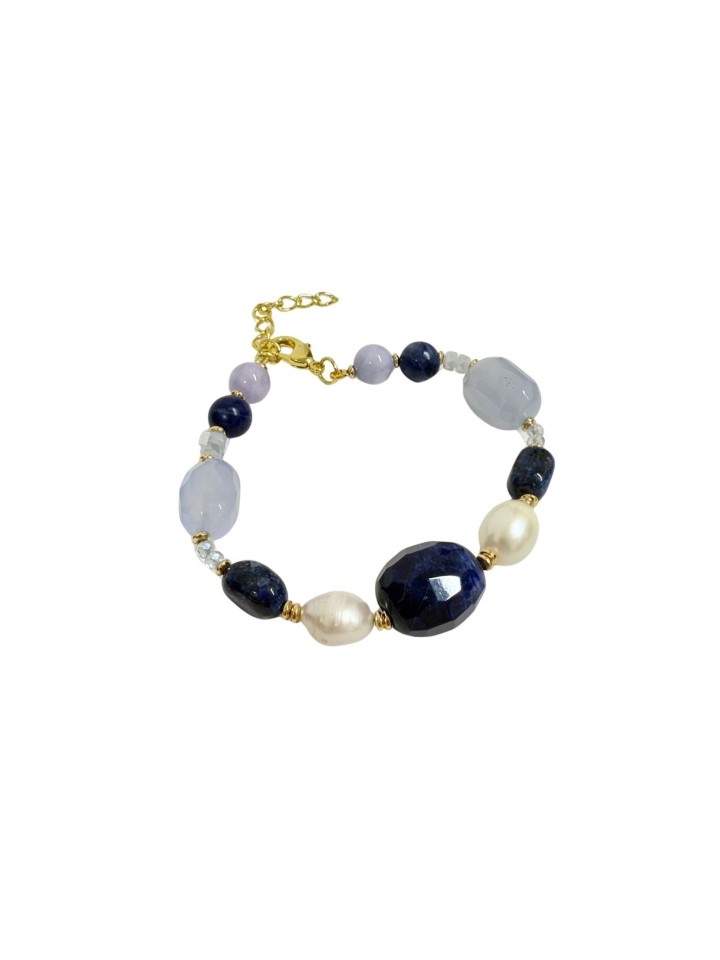 Pulsera de ágatas y perlas en tonos azules