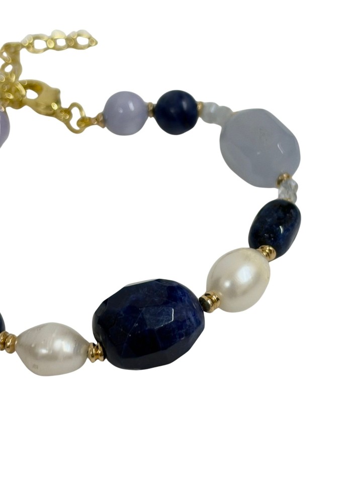 Pulsera de ágatas y perlas en tonos azules