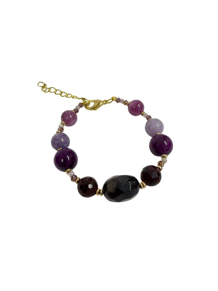Pulsera de ágatas y perlas en tonos morados