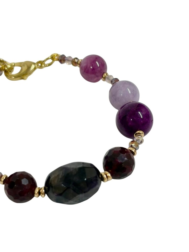 Pulsera de ágatas y perlas en tonos morados