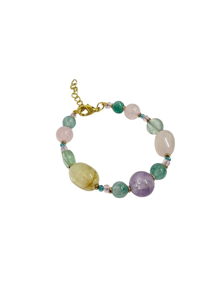 Pulsera de ágatas y perlas en piedras de colores