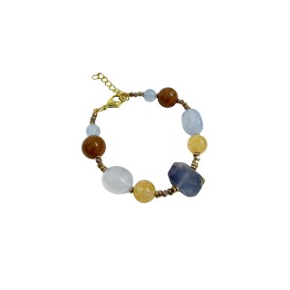 Pulsera de ágatas y perlas en tonos azules y marrones