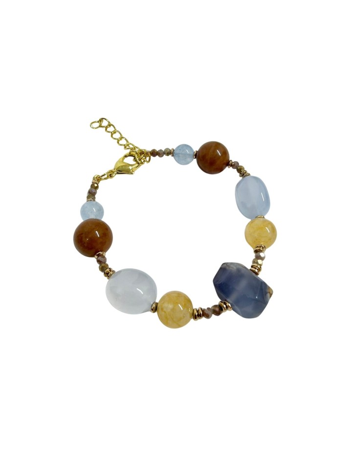 Pulsera de ágatas y perlas en tonos azules y marrones