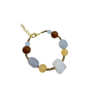 Pulsera de ágatas y perlas en tonos azules, marrones y amarillos