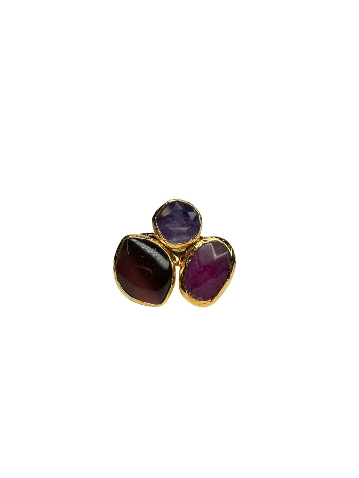 Anillo Estambul tres piedras granate