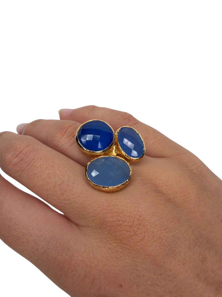 Anillo Estambul tres piedras azul