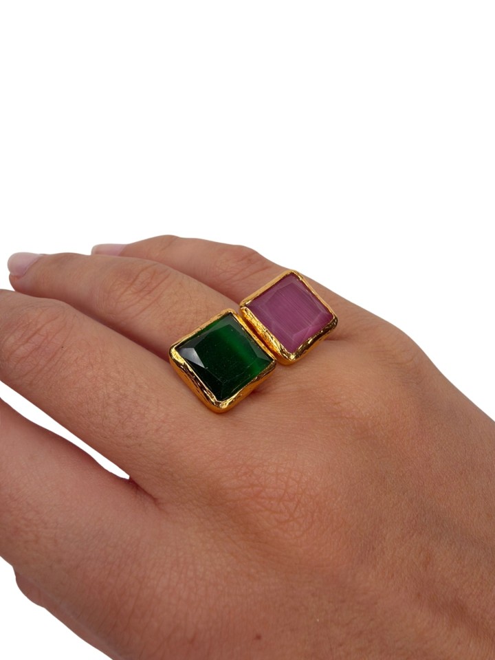 Anillo Ankara verde y rosa