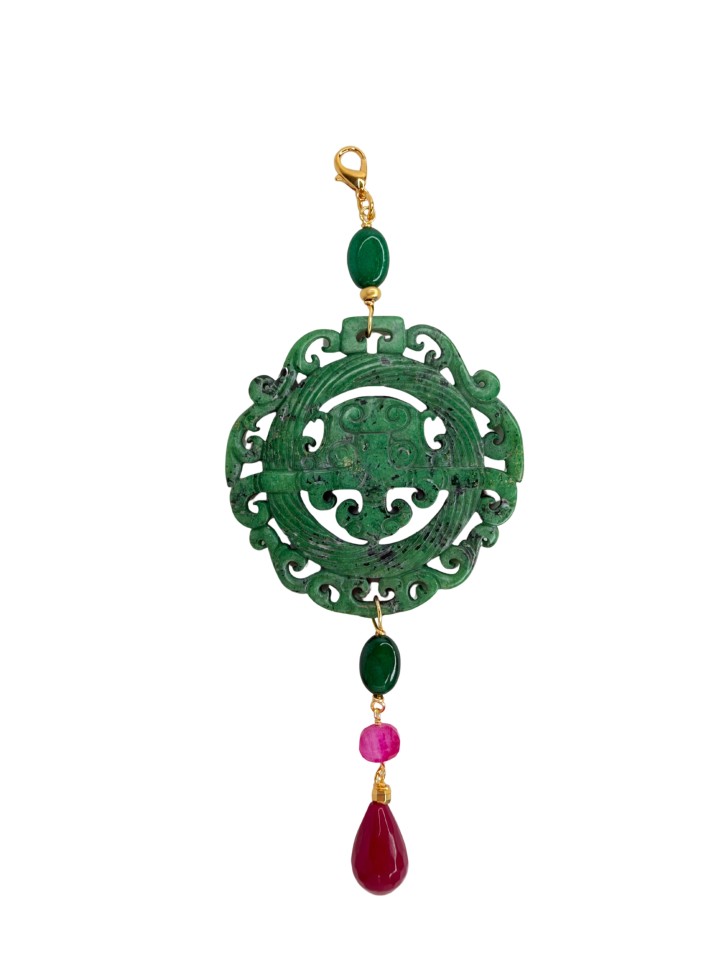 Colgante Oriental verde y fresa
