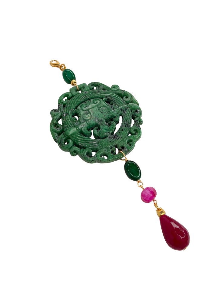 Colgante Oriental verde y fresa